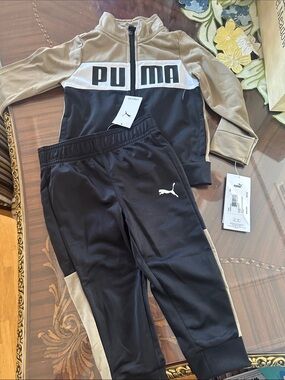 Puma Kids Black and Tan Two-Piece Jog Set